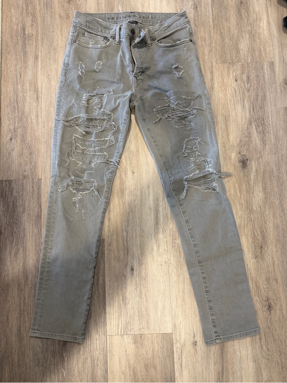 American Eagle Outfitters Men's Ripped Grey Skinny Jeans